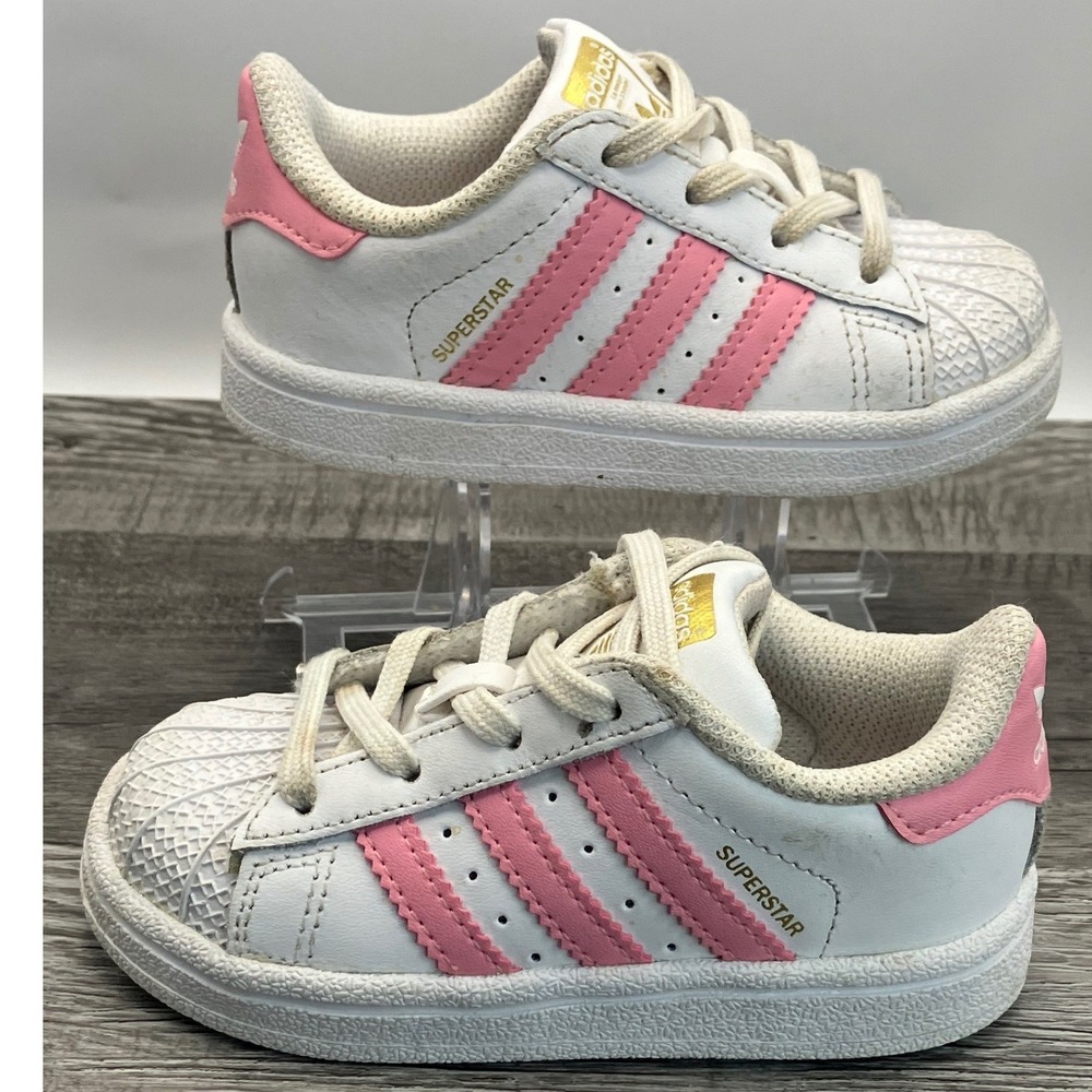 Adidas Superstar Toddler Sneakers White Pink Gold Shell Toe BY3720 Size 6K